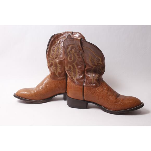 Tony Lama Men\'s 10 1/2 D Brown Leather Western Boots with Decor ~ 260212-WH 971